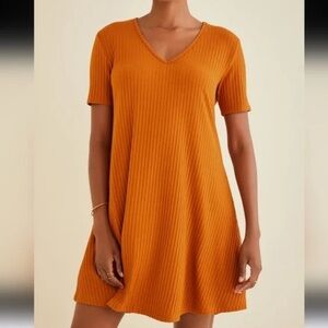 Amour Vert Izora Swing Ribbed Mini Dress in Ginger Orange Size Extra Small